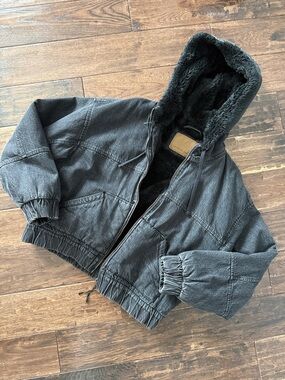 American Eagle Outfitters Black Jean Jacket with Faux Fur Hood